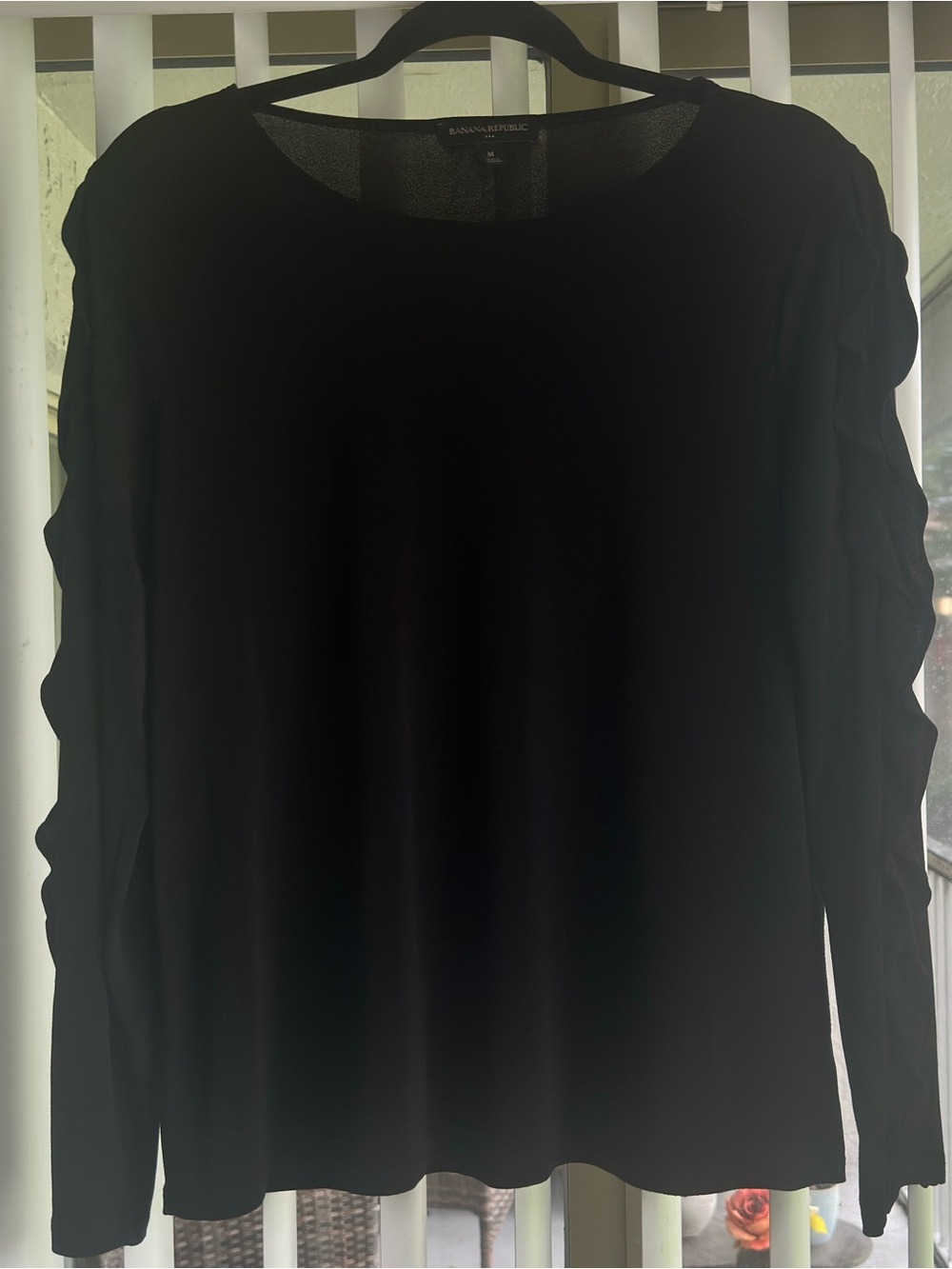 Banana Republic Black Long Sleeve Top with Cascade Sleeve Detail
